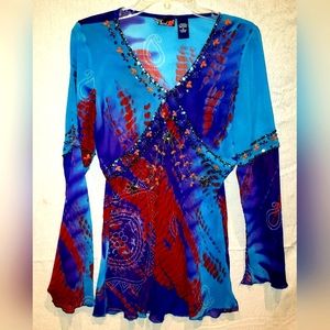 Unique sequined flowy top